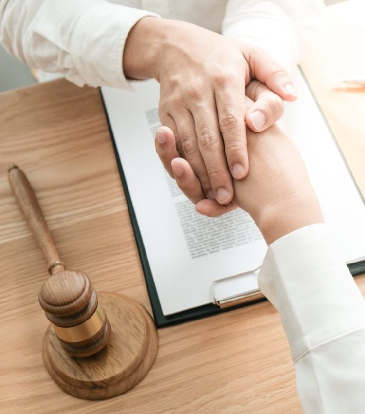 Lawyer handshake with client. Business partnership meeting successful concept